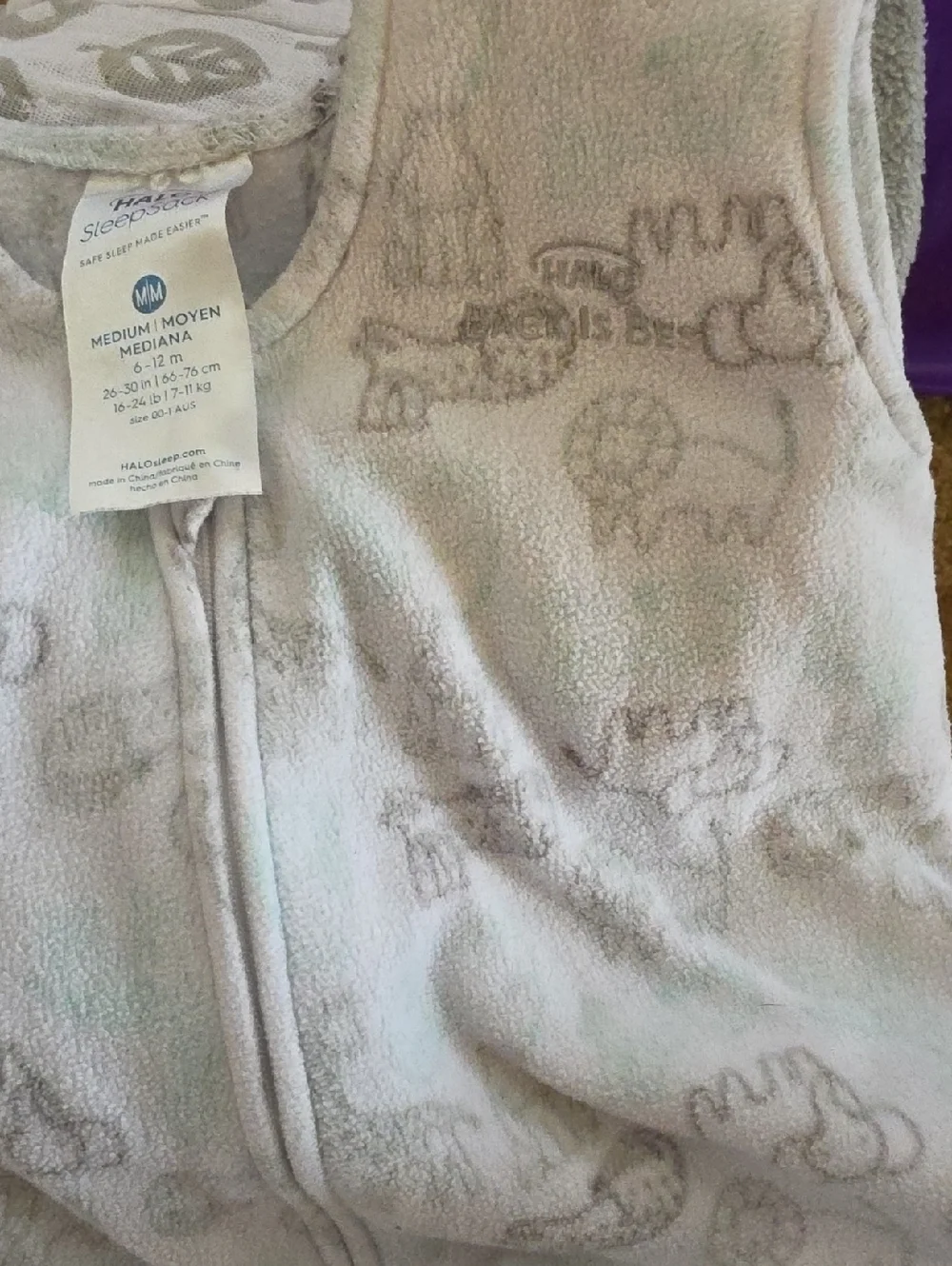 Halo Fleece Sleep Sack Large White Zoo Animals 6-12M